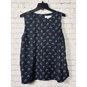 Lark & Ro Women's 14 Navy Sleeveless Floral Top With Rounded Split Sides (C)